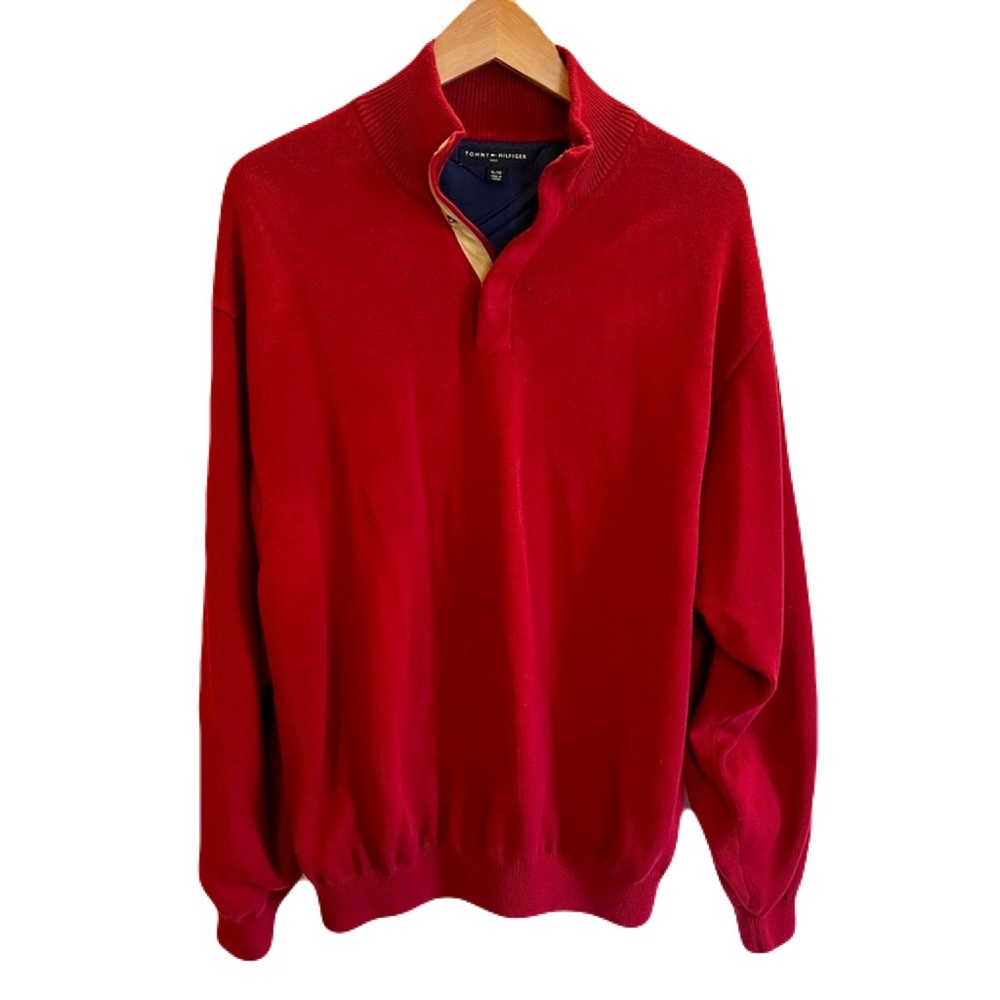 Vintage Tommy Hilfiger Golf Red 1/4 Snap Lined Pullover Sweater, Size XL